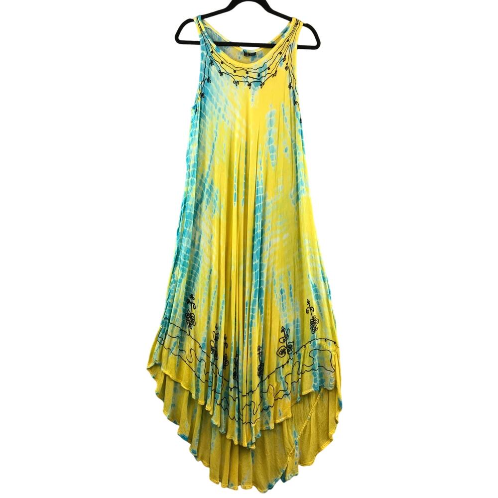 Feelings Boho Tie Dye Embroidered sleeveless dress one size